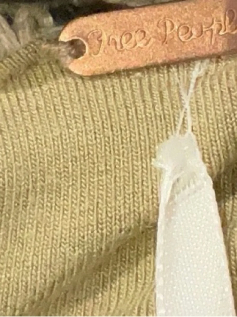 Free People Olive-Green Knit Top with Cream Strap Detail